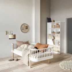 Lit 1 place Wood Original Blanc et bois (90 x 200 cm)