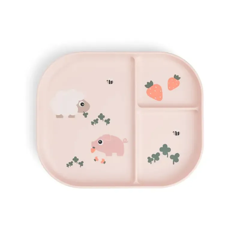 Assiette antidérapante à compartiments Tiny Farm Rose