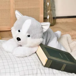 Chien Husky Allongé Gris 40 cm