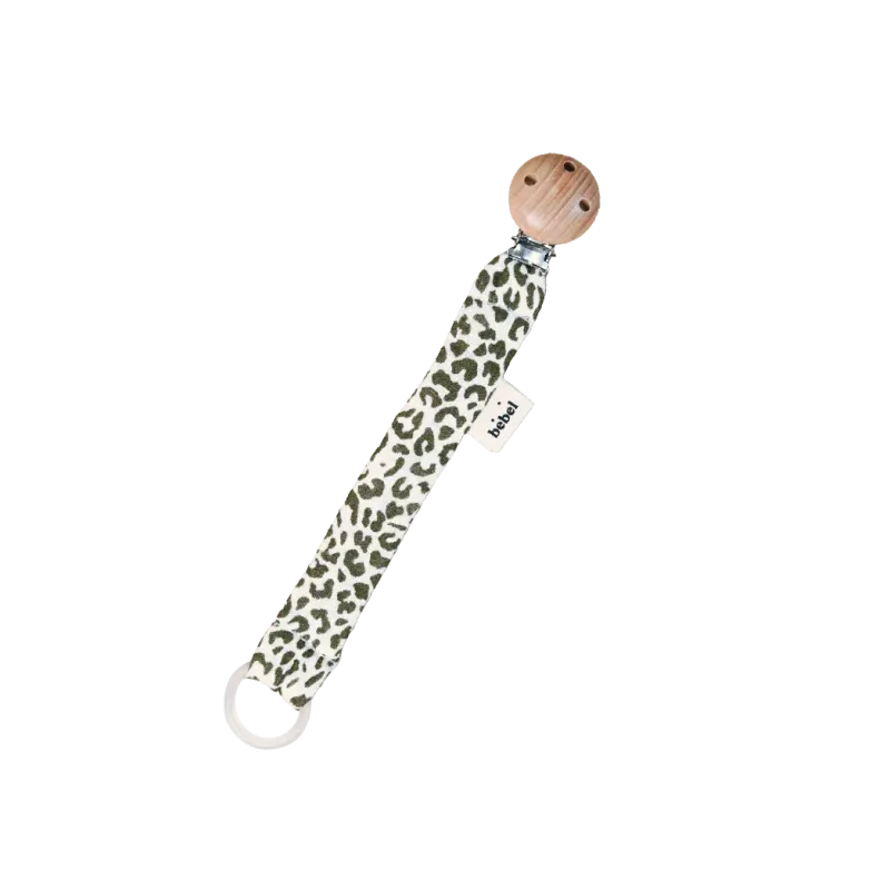Attache Sucette Gaze de coton Léopard Beige