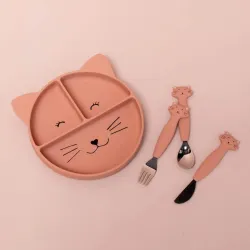 Assiette silicone compartimentée à ventouse Mrs Chat